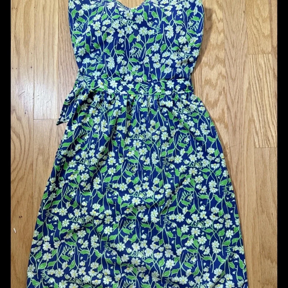 Vintage Lilly Pulitzer Floral Blue and Green strapless Dress 12 - Picture 2 of 11
